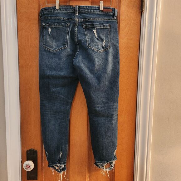 Blank NYC Crop Girlfriend Jeans, Medium Blue, Distressed, Sz 30 - Picture 3 of 10